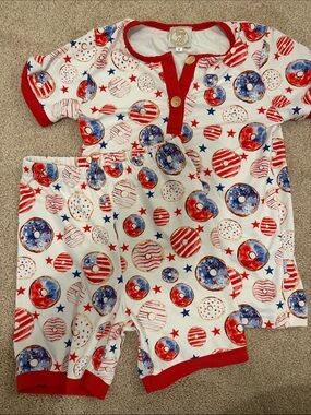 Little Bear Smocks unisex Red & White Star Donut Pajama Set size 5